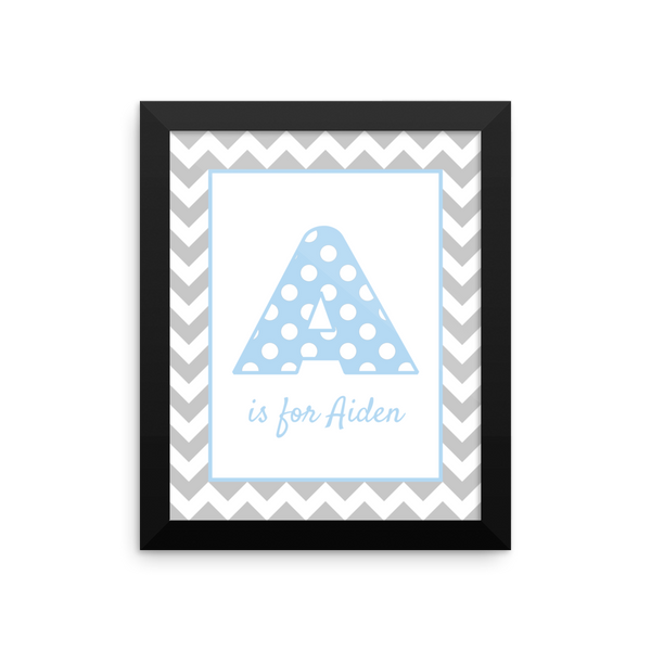 A is for Aiden blue & grey wall art