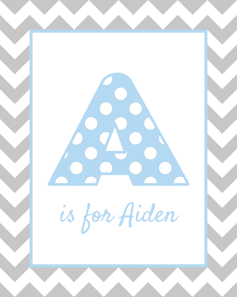 A is for Aiden blue & grey wall art