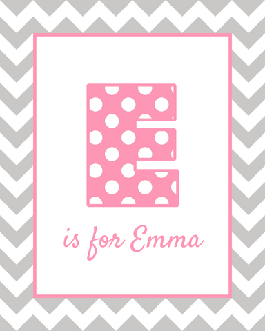 E is for Emma pink & grey wall art