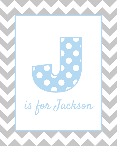 J is for Jackson blue & grey wall art