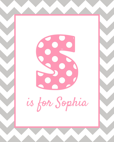 S is for Sophia pink & grey wall art