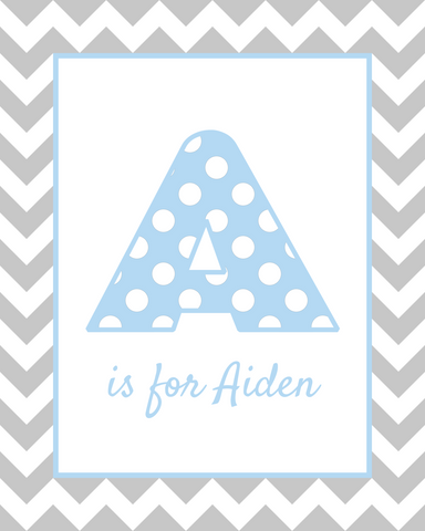 A is for Aiden blue & grey wall art