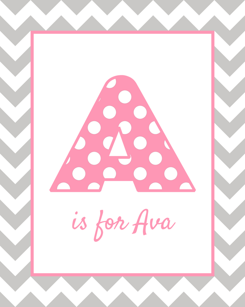 A is for Ava pink & grey wall art