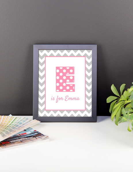E is for Emma pink & grey wall art