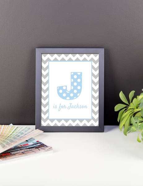J is for Jackson blue & grey wall art