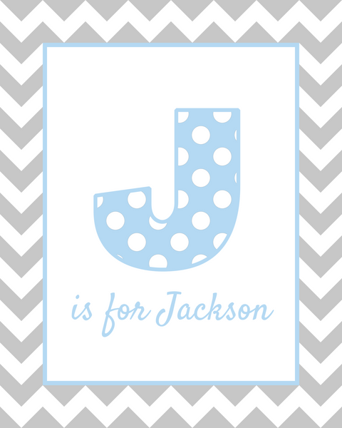 J is for Jackson blue & grey wall art