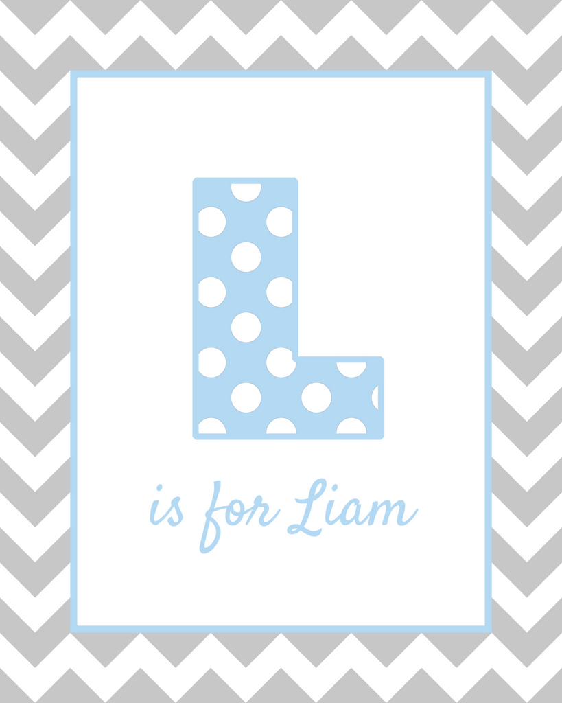 L is for Liam blue & grey wall art