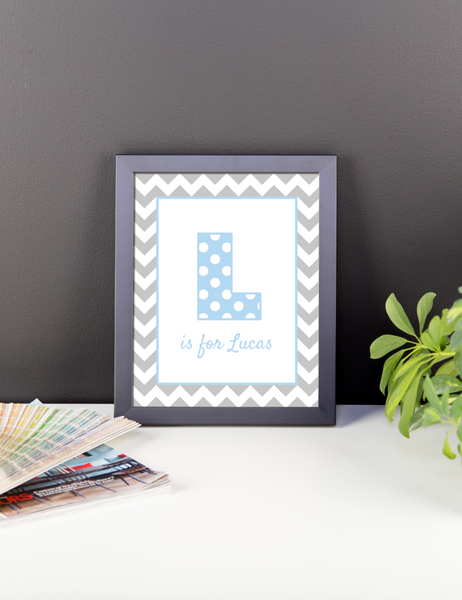 L is for Lucas blue & grey wall art