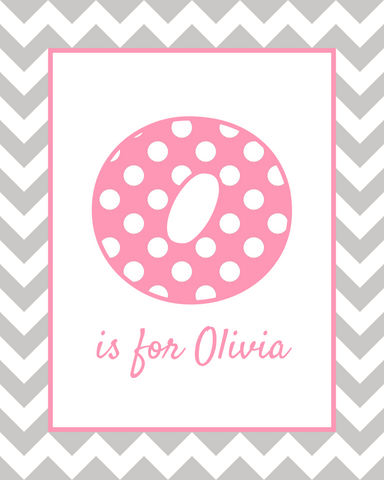 O is for Olivia pink & grey wall art