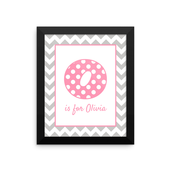 O is for Olivia pink & grey wall art
