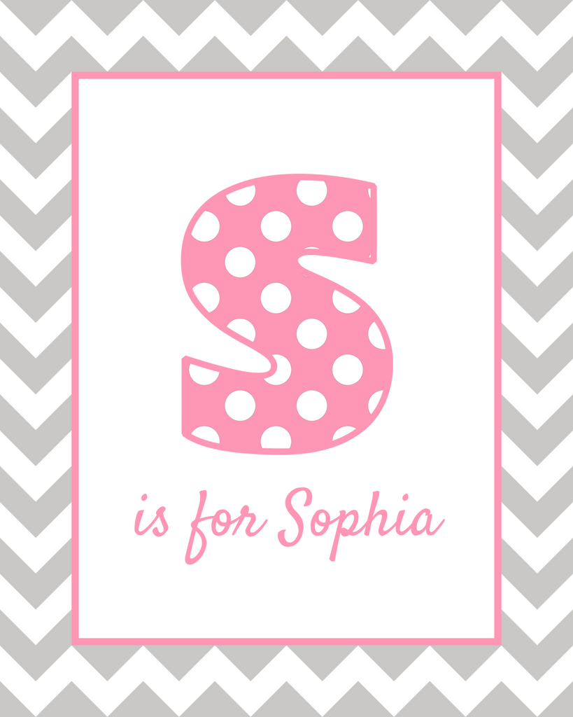 S is for Sophia pink & grey wall art