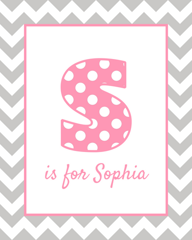 S is for Sophia pink & grey wall art